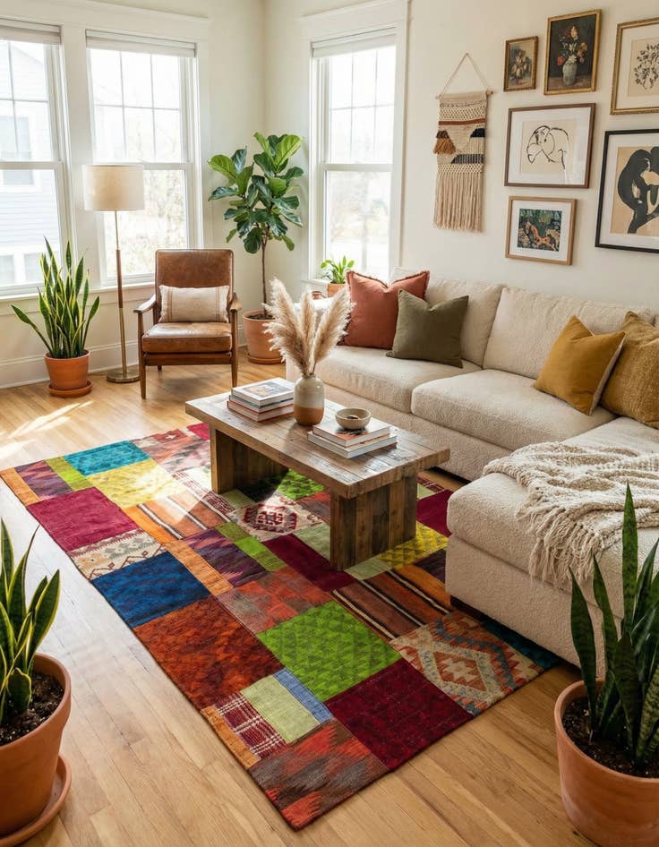 Detail image of  5' 7 x 7' 9  Hand Woven Kilim Patchwork Wool Rug