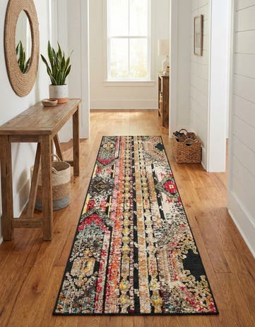 Multi Black Easy-Clean Casablanca Indoor / Outdoor Runner Rug