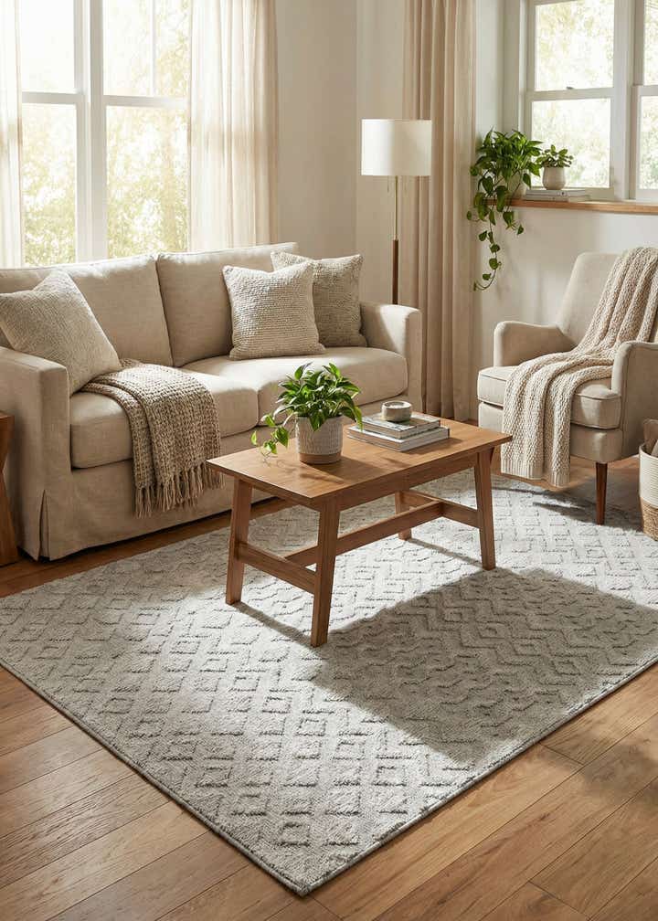 5' 3 x 8' Easy-Clean Trellis Textured Indoor / Outdoor Rug