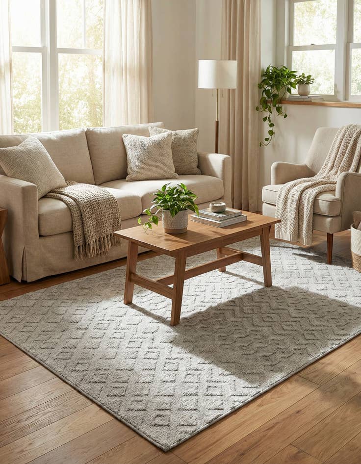 Detail image of  5' 3 x 8'  Washable Trellis Textured Indoor / Outdoor Rug