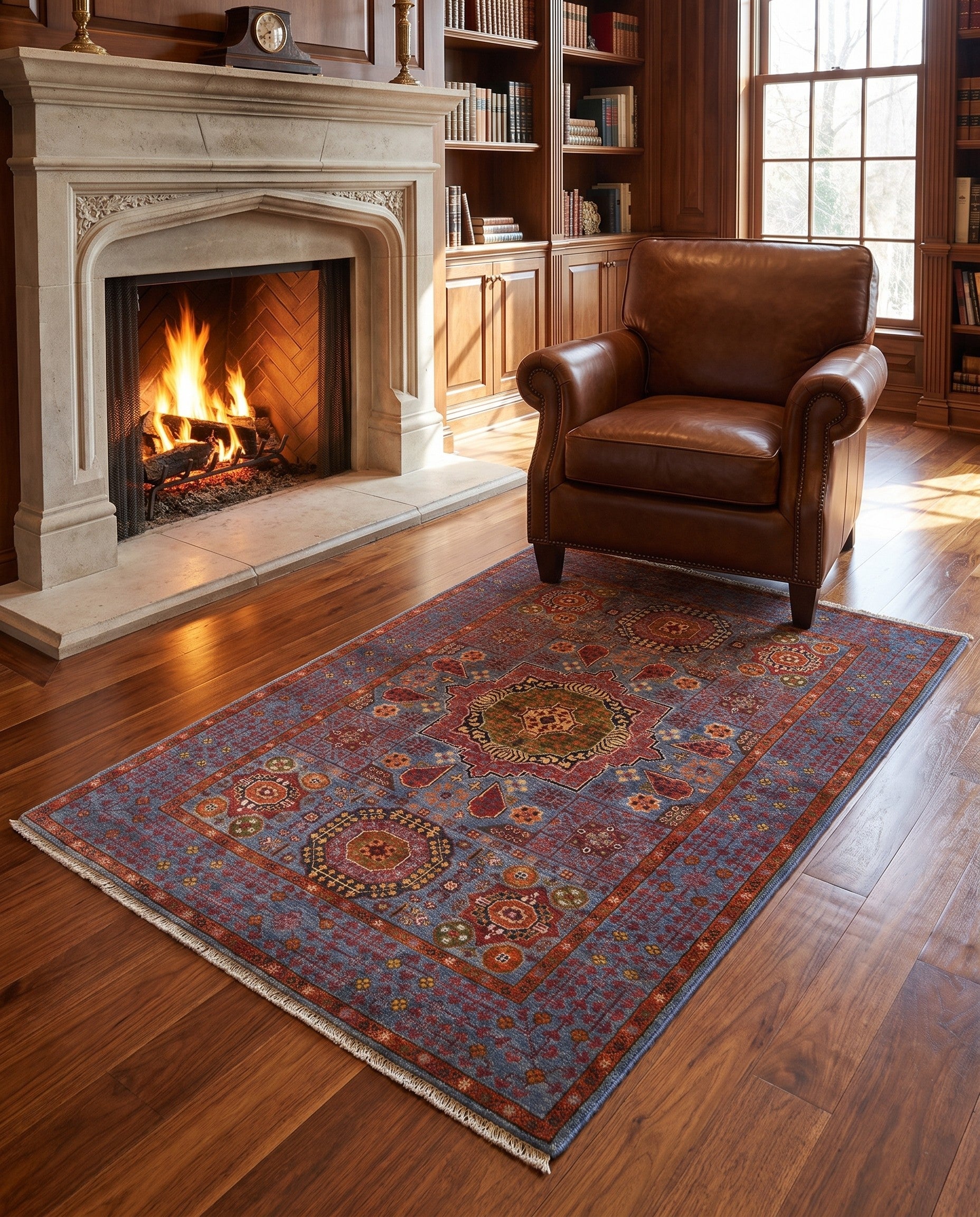 3' 4 x 4' 11 Hand Knotted Mamluk Ziegler Rug