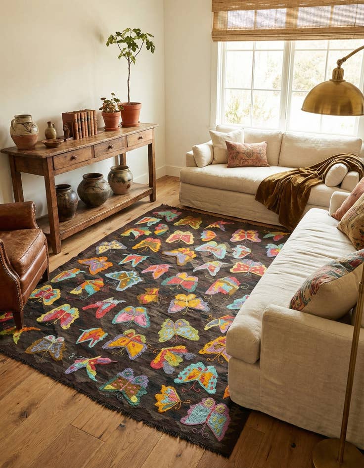 Detail image of 5' 3 x 6' 3  Hand Woven Kilim Suzani Wool Rug