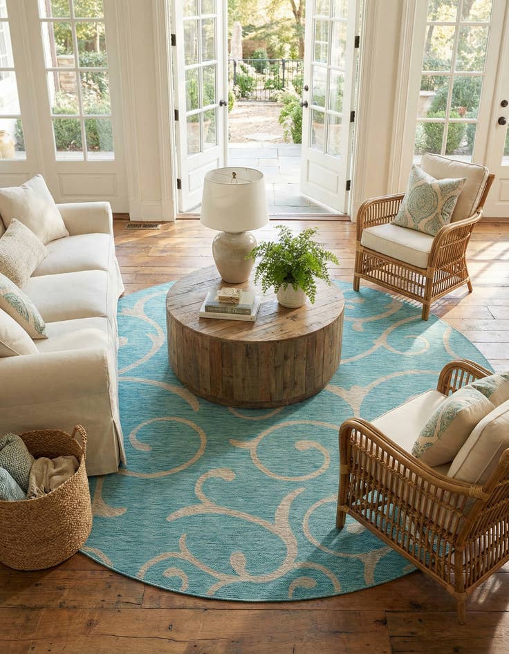 Detail image of 10' 8 x 10' 8 Easy-Clean Botanical Indoor / Outdoor Round Rug
