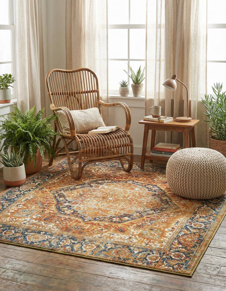 Detail image of 6' x 6'  Washable Traditional Indoor / Outdoor Square Rug