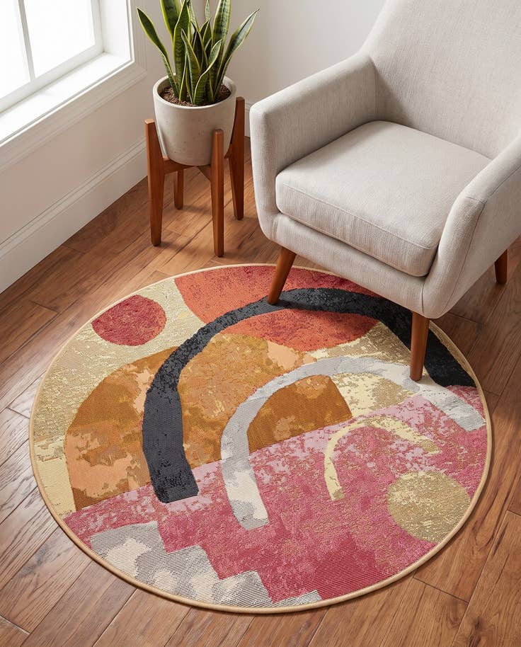 Detailansicht von 95cm x 95cm Leicht zu reinigen Modern Innen- / Aussenbereich Rund Teppich