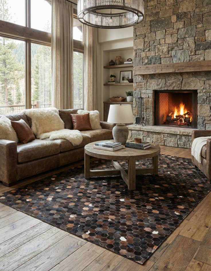 Detail image of 5' 1 x 8' 2 Cowhide Leather Rug