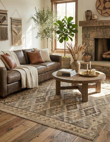 5' 2 x 6' 7 Hand Woven Kilim Maymana Wool Rug