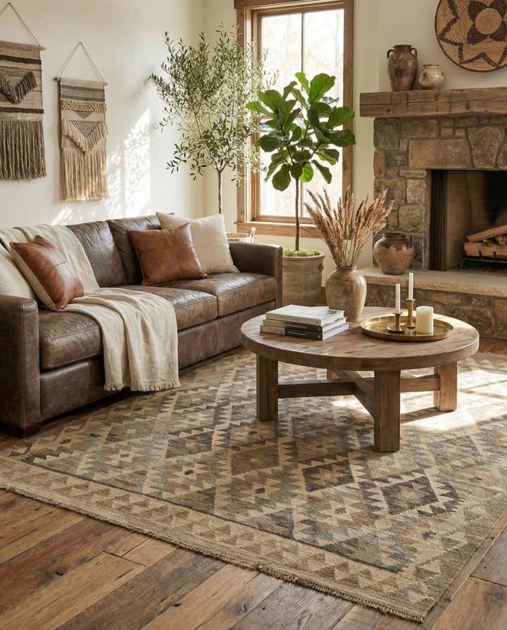 5' 2 x 6' 7 Hand Woven Kilim Maymana Wool Rug