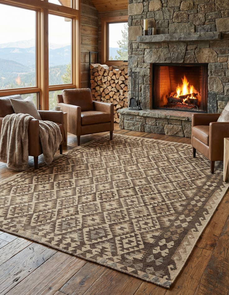 Detail image of 6' 11 x 9' 9  Hand Woven Kilim Maymana Wool Rug