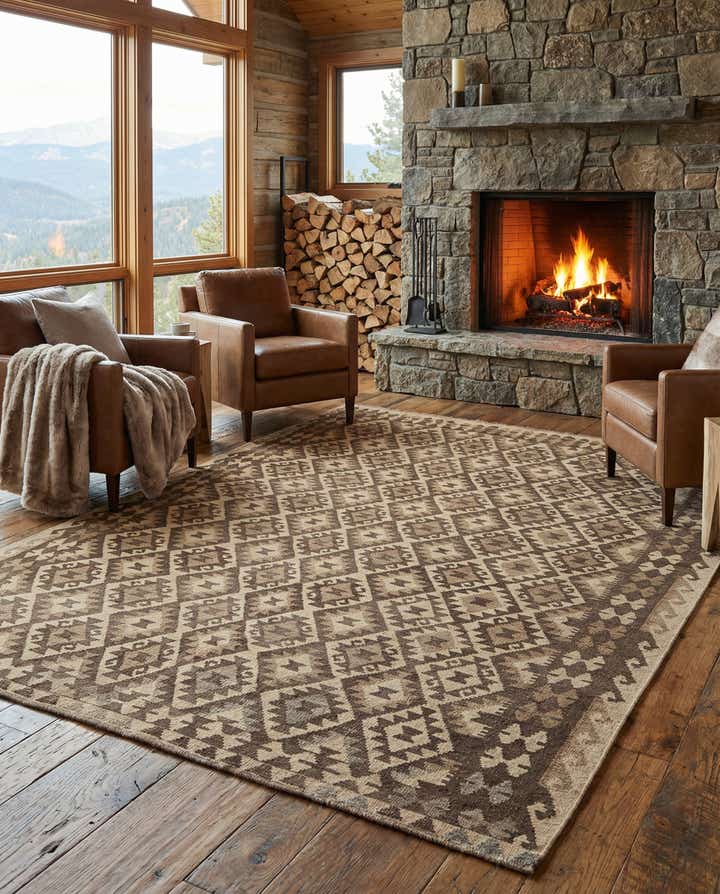 6' 11 x 9' 9 Hand Woven Kilim Maymana Wool Rug