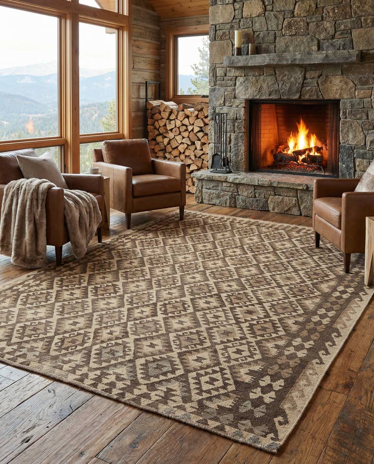 Detail image of 6' 11 x 9' 9 Hand Woven Kilim Maymana Wool Rug