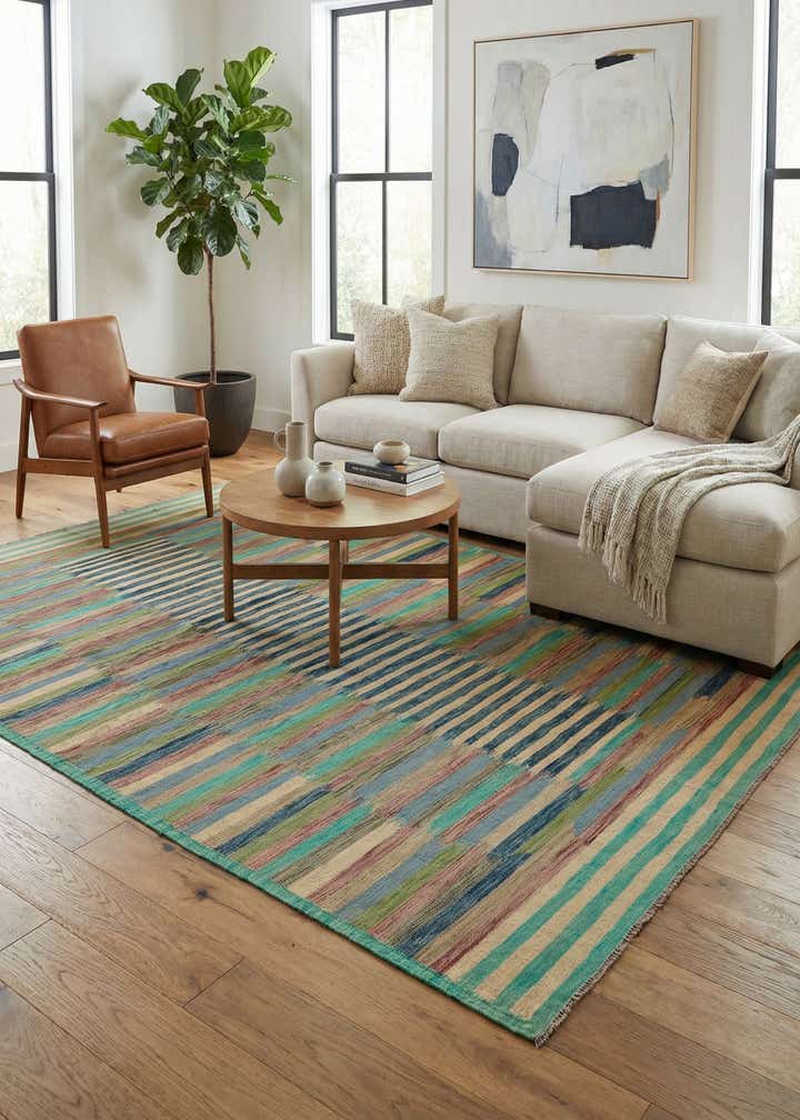 6' 4 x 9' 9 Hand Woven Kilim Modern Wool Rug