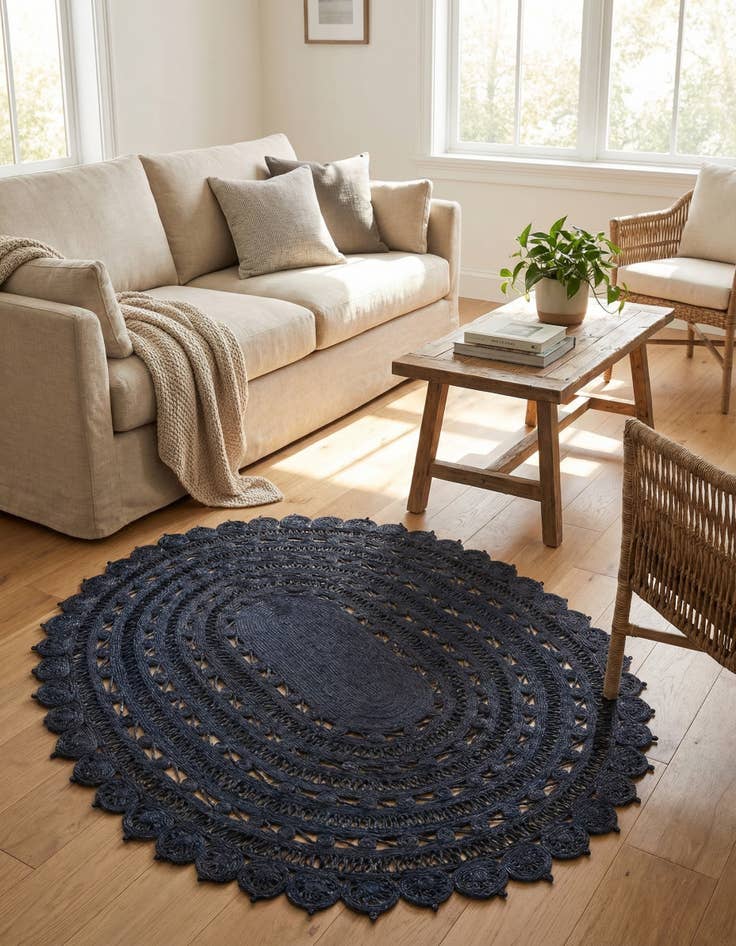 Detail image of 7' 10 x 10'  Hand Braided Jute Oval Rug