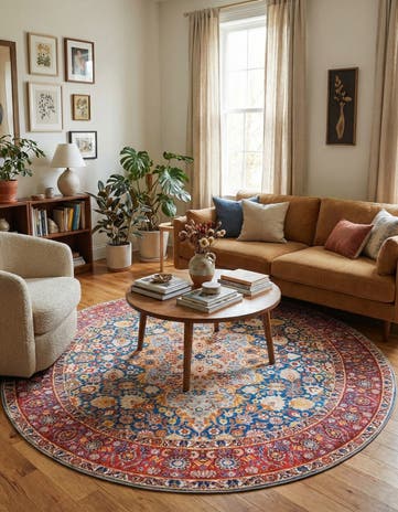 7' 7 x 7' 7 Washable Timeless Round Rug