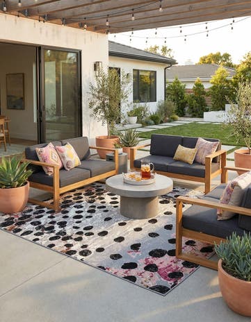 White and Black Easy-Clean Modern Indoor / Outdoor Square Rug