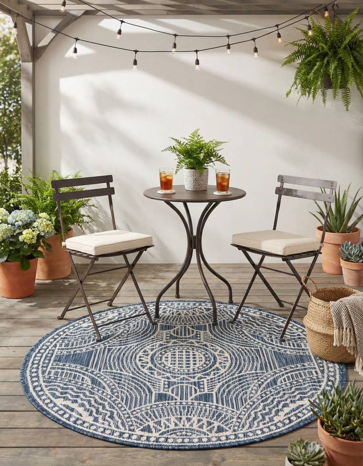 Detail image of  3' x 3'  Washable Traditional Indoor / Outdoor Round Rug