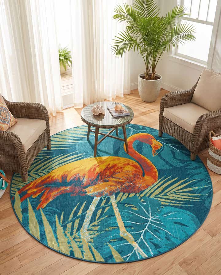 7' x 7' Easy-Clean Coastal Indoor / Outdoor Round Rug