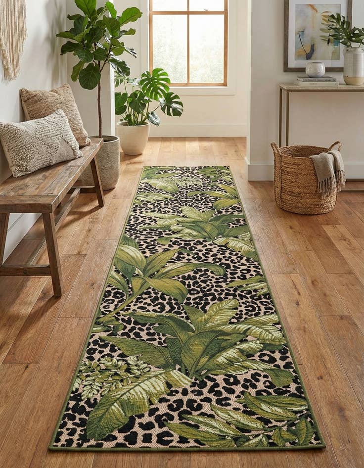 Detail image of  2' 7 x 12'  Washable Botanical Indoor / Outdoor Runner Rug