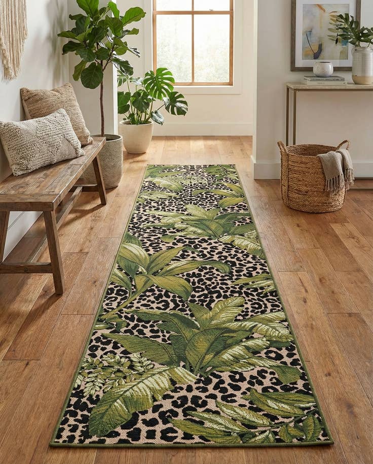 Detail image of 2' 7 x 12' Easy-Clean Botanical Indoor / Outdoor Runner Rug