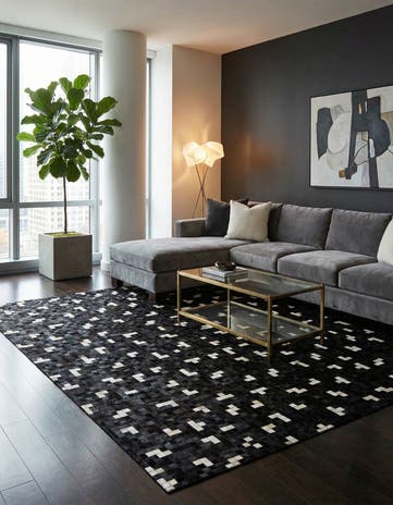 7' 11 x 9' 10 Cowhide Stocks Rug