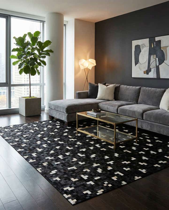 7' 11 x 9' 10 Cowhide Stocks Rug