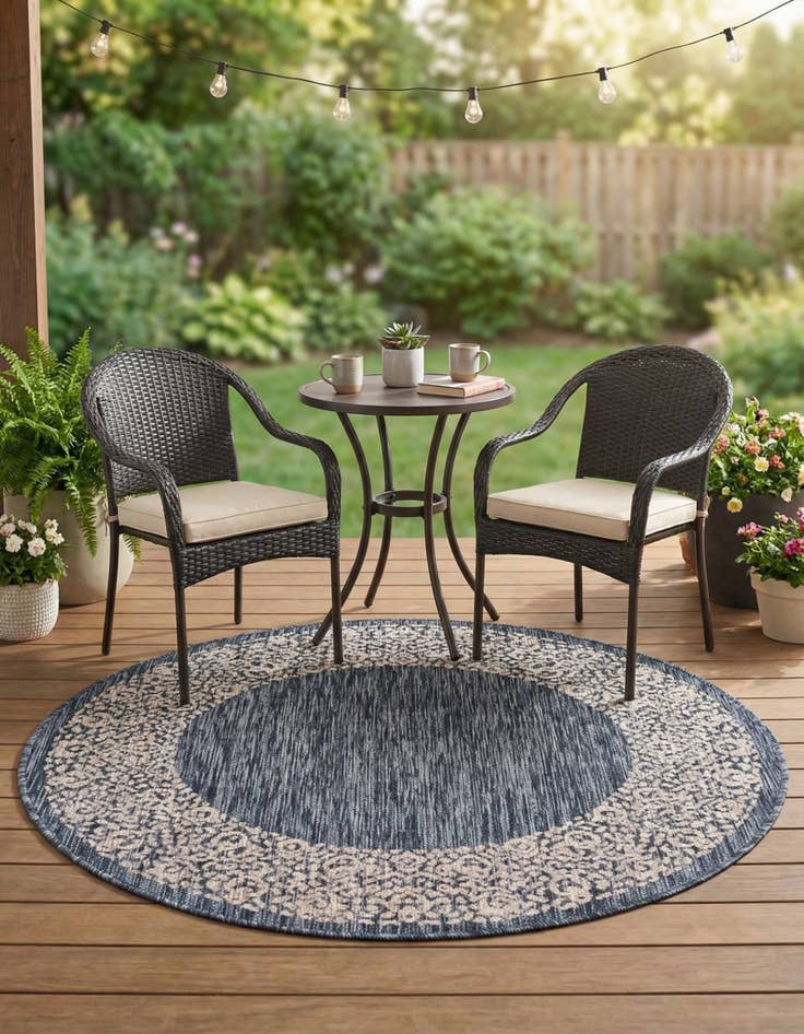 Detail image of 4' x 4'  Washable Border Indoor / Outdoor Round Rug