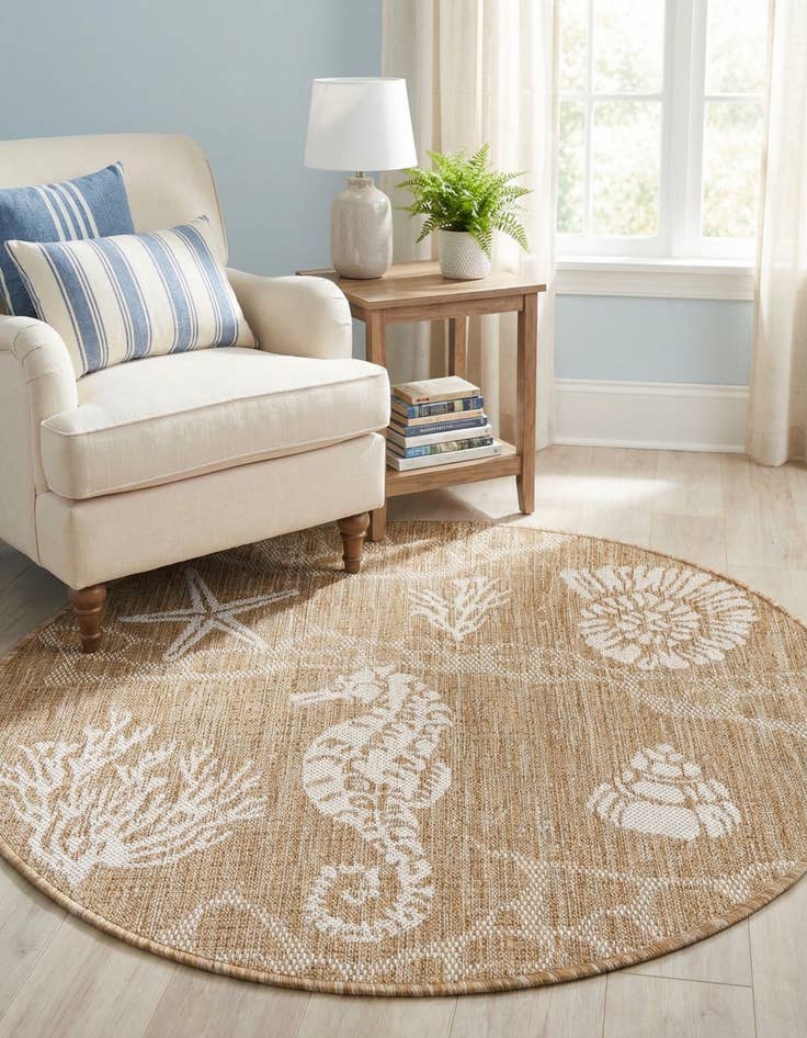 Detail image of 3' x 3'  Washable Coastal Indoor / Outdoor Round Rug