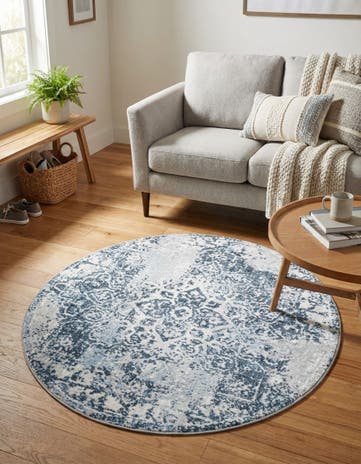 Navy Blue Kamala Washable Round Rug