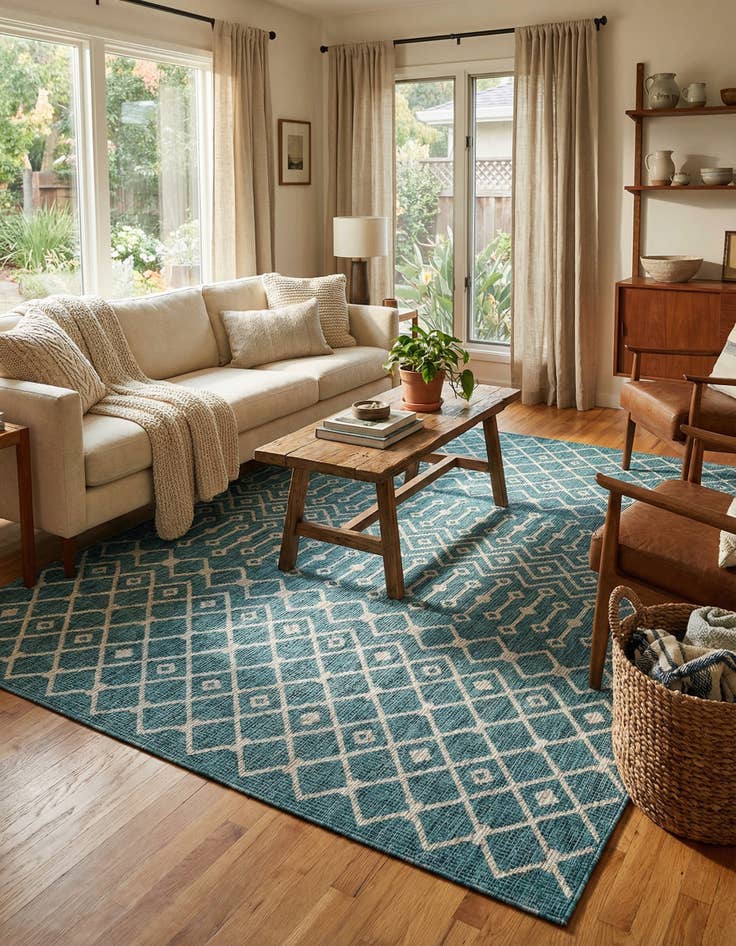 Detail image of 7' 10 x 11' Easy-Clean Trellis Indoor / Outdoor Rug