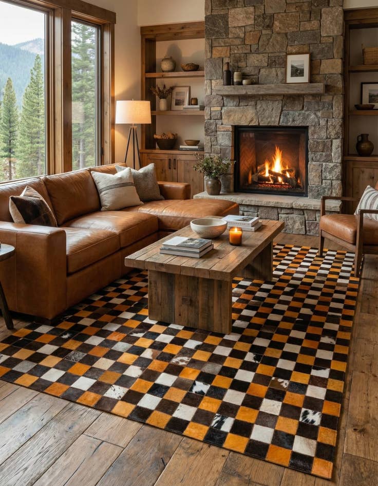 Detail image of 5' 2 x 8' Cowhide Stocks Rug