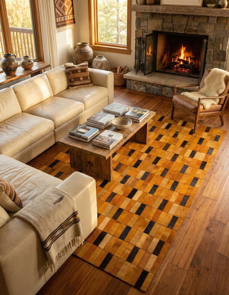 Detail image of  5' 2 x 7' 11 Cowhide - Patchwork Rug