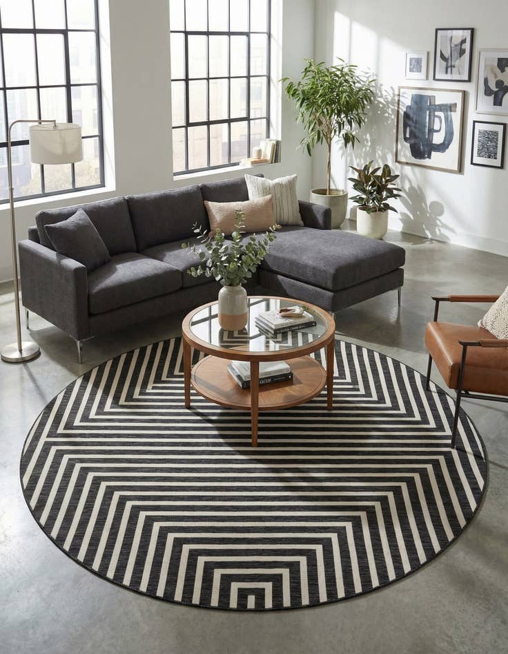 Detail image of 10' x 10' Easy-Clean Modern Indoor / Outdoor Round Rug