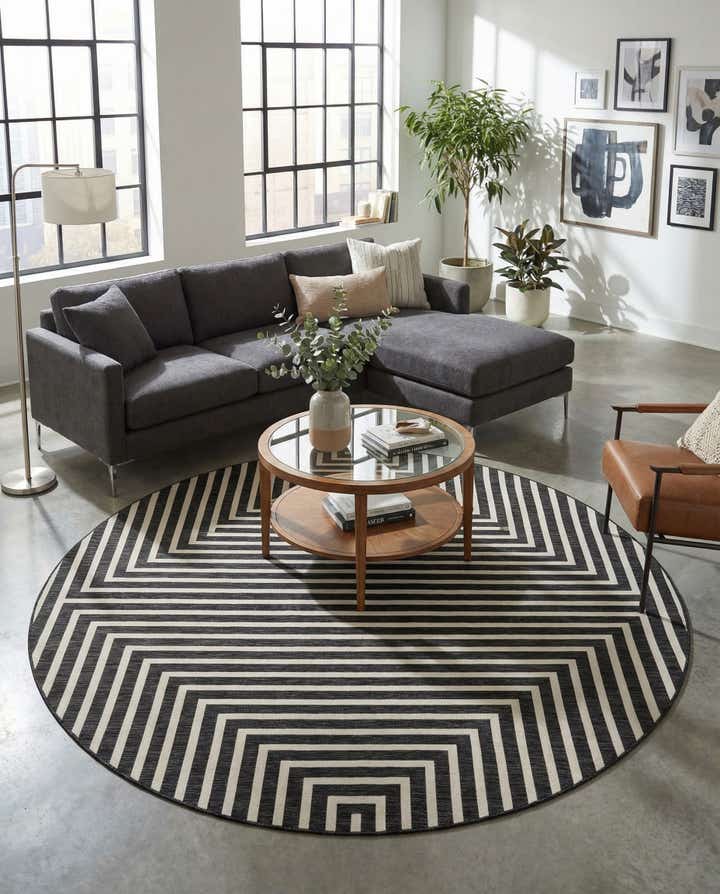 10' x 10' Easy-Clean Modern Indoor / Outdoor Round Rug