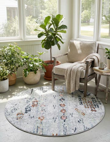 Ivory Gray Kamala Washable Round Rug