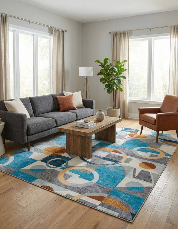 Detail image of 9' x 12'  Washable Modern Indoor / Outdoor Rug