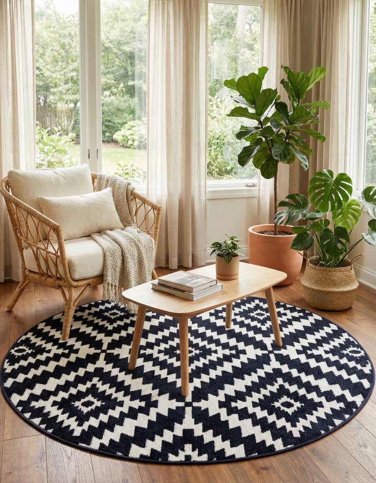 Detail image of 5' x 5' Easy-Clean Sabrina Soto Indoor / Outdoor Round Rug