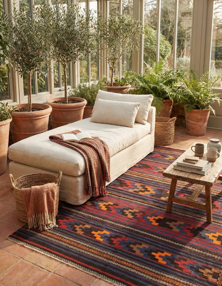 Detail image of 6' 8 x 10' 2  Hand Woven Kilim Fars Wool Rug