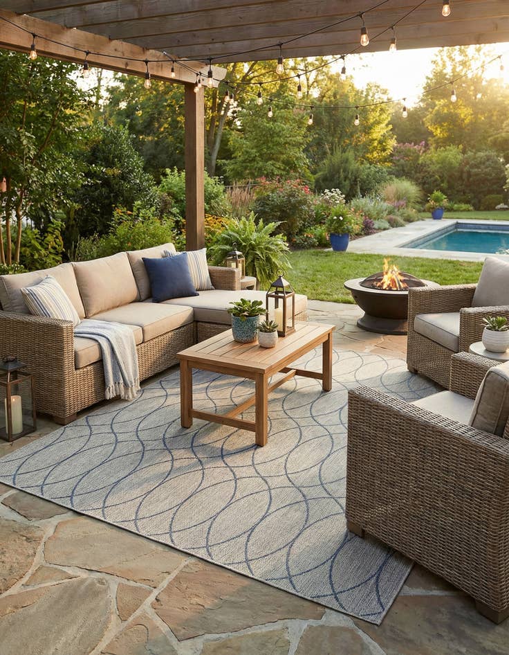 Detail image of  10' x 10'  Washable Lattice Indoor / Outdoor Square Rug