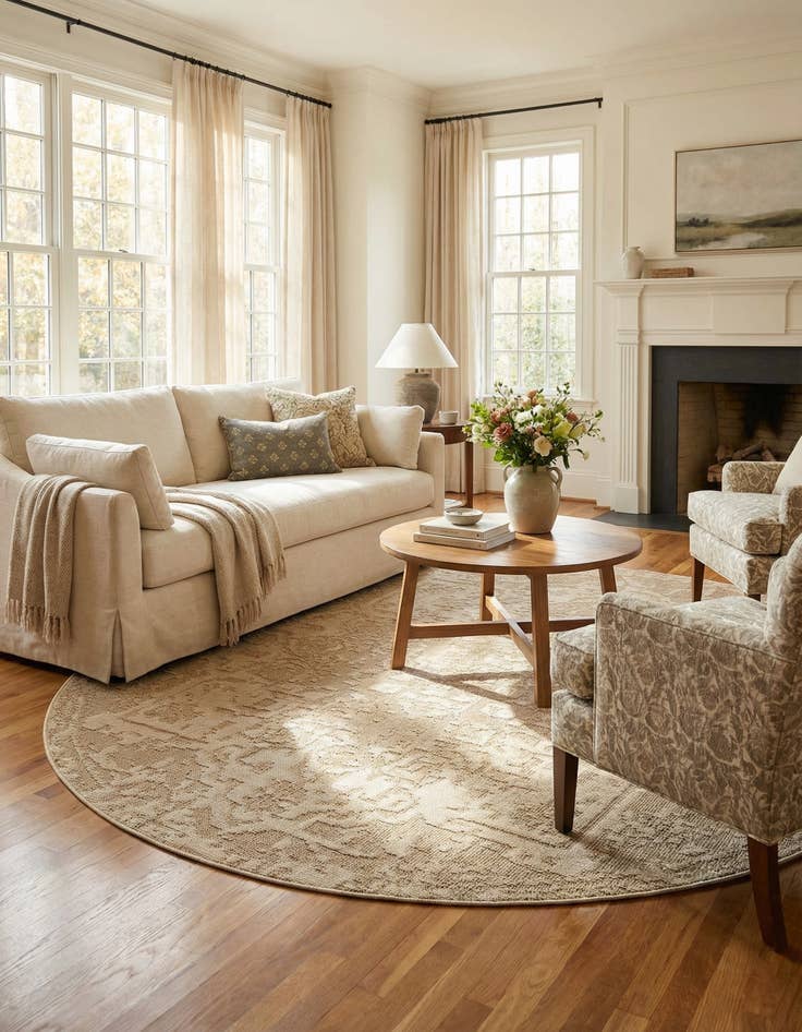 Detail image of 7' 10 x 7' 10  Washable Traditional Indoor / Outdoor Round Rug