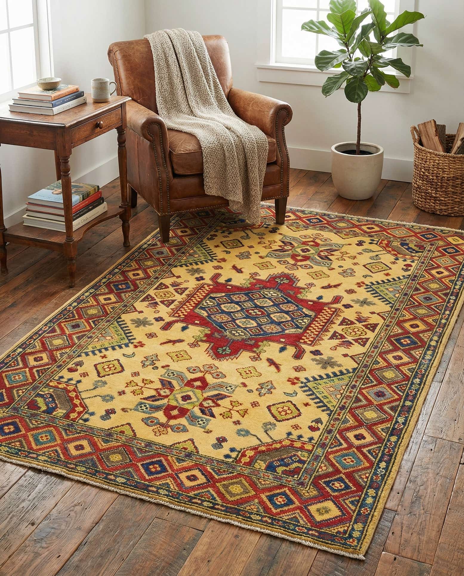 4' x 6' 2 Hand Knotted Kazak Rug