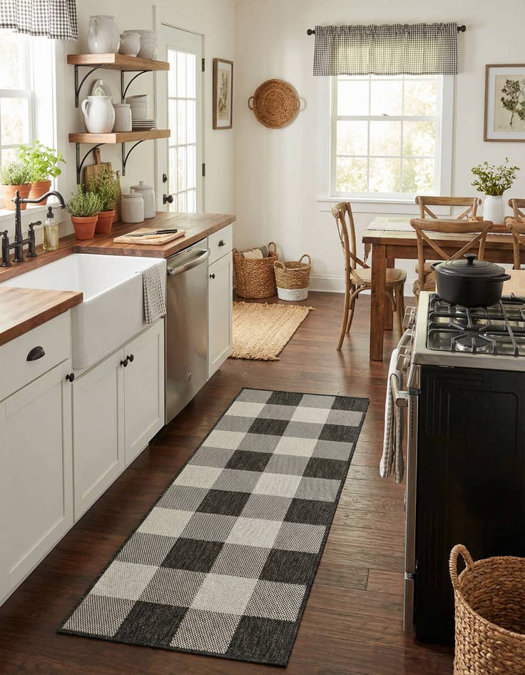 Detail image of 2' x 6' Easy-Clean Checkered Indoor / Outdoor Runner Rug