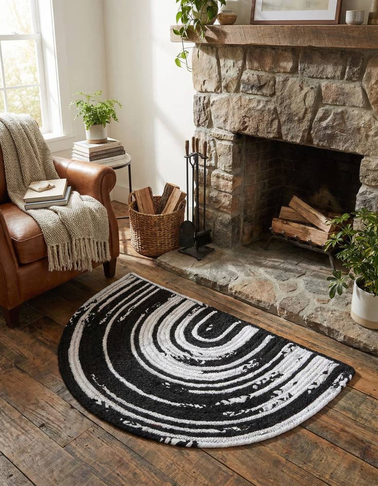 Detail image of 2' 2 x 3' 7  Hand Braided Chindi Hearth Rug