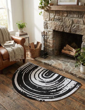 Black and White Handmade Braided Chindi Hearth Rug