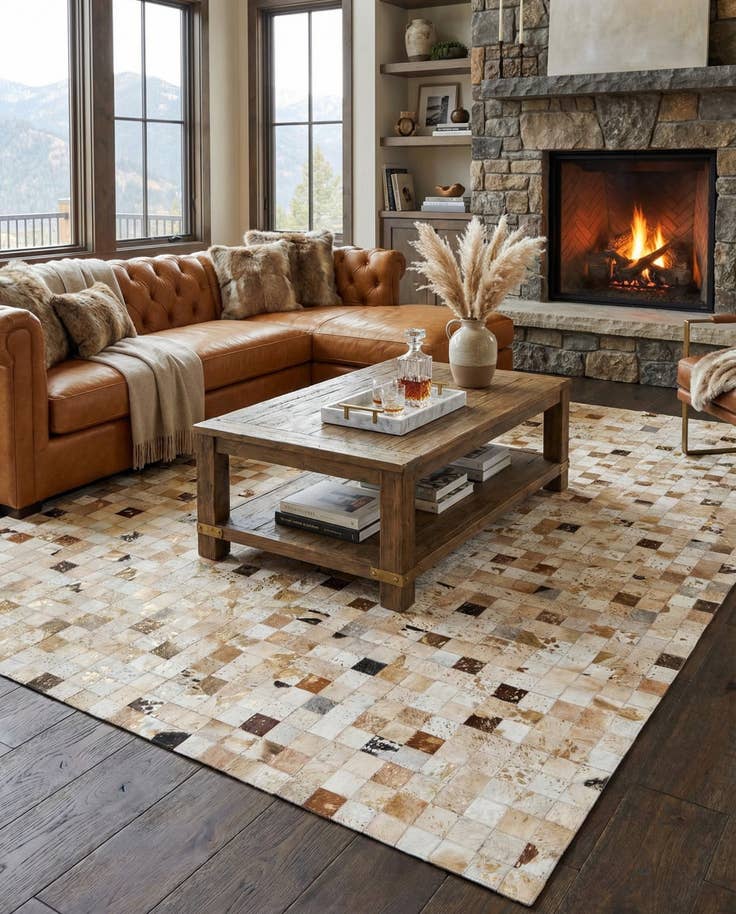 Detail image of 7' 10 x 9' 9 Cowhide Stocks Rug