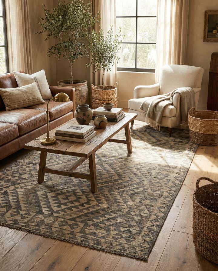 3' 11 x 6' 2 Hand Woven Kilim Maymana Wool Rug