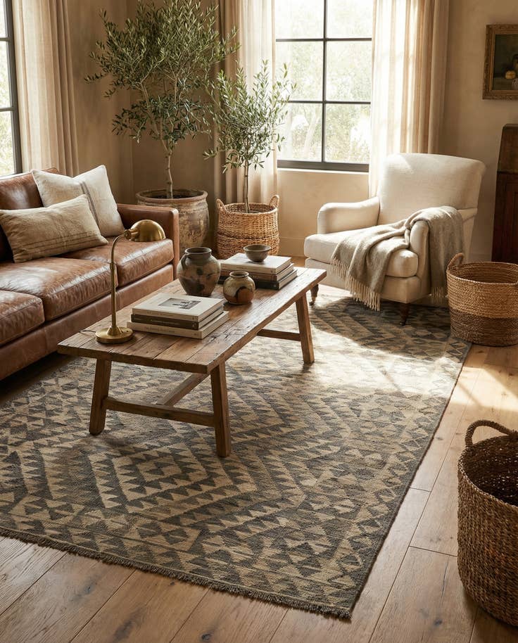 Detail image of 3' 11 x 6' 2 Hand Woven Kilim Maymana Wool Rug