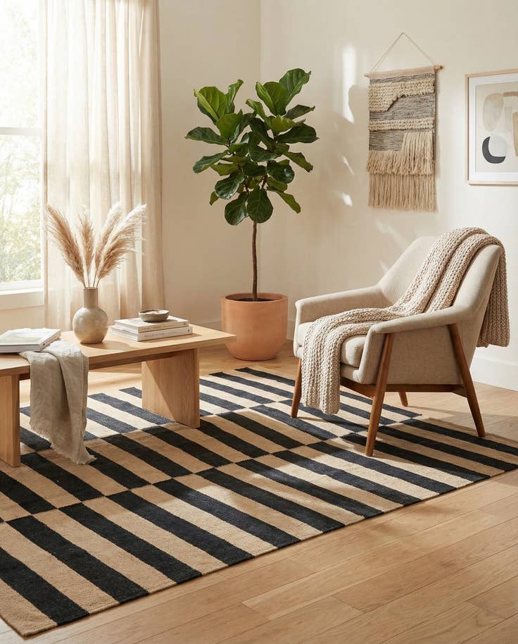 Detail image of 4' 3 x 5' 10 Hand Woven Kilim Modern Wool Rug