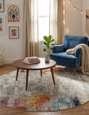 Beige Washable Theia Round Rug