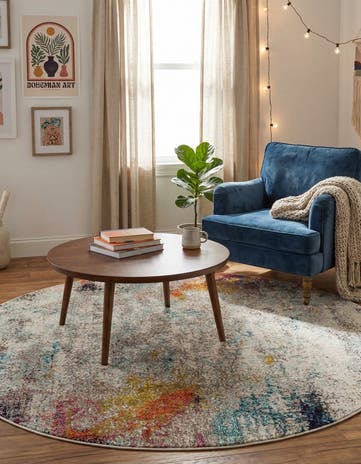 Beige Washable Theia Round Rug