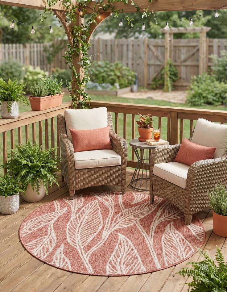 Detail image of  4' x 4'  Washable Botanical Indoor / Outdoor Round Rug